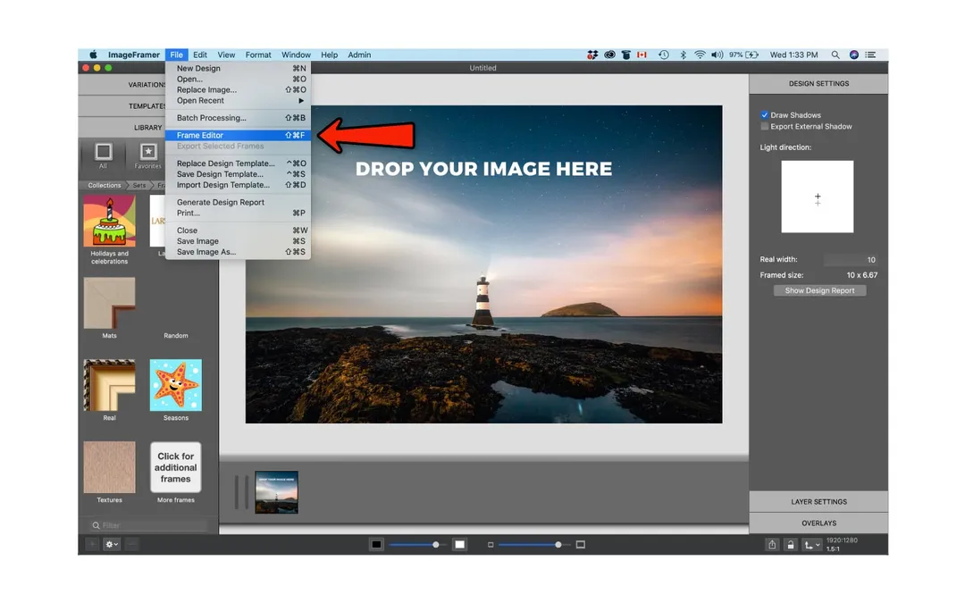 Create frame designs in ImageFramer