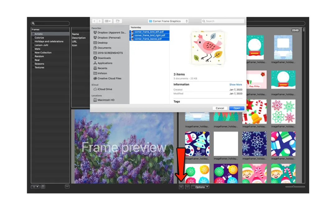 Importing images to ImageFramer
