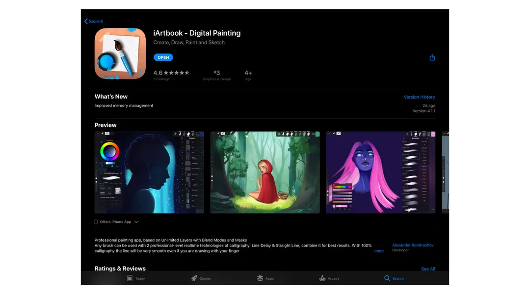 Preview of iArtbook in the App Store