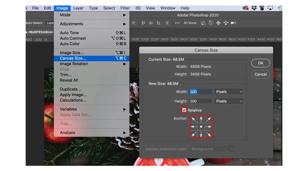 Enlarge canvas size in Photoshop