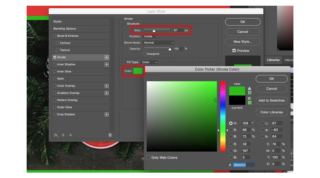 Adjust stroke options in Photoshop