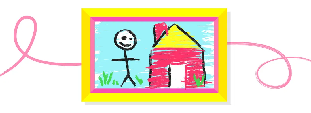 children's drawing with bright and colorful frame