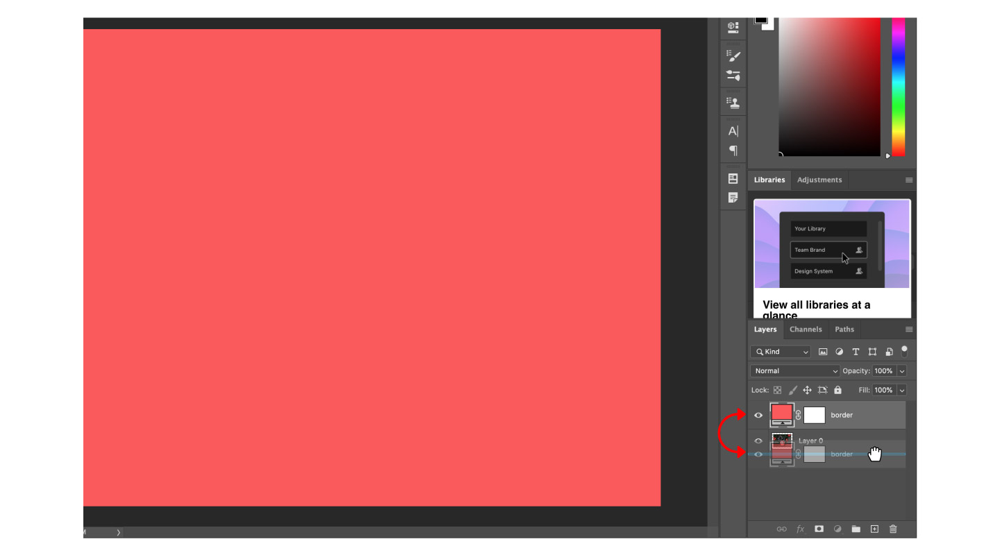 Send the border layer to the back in Photoshop