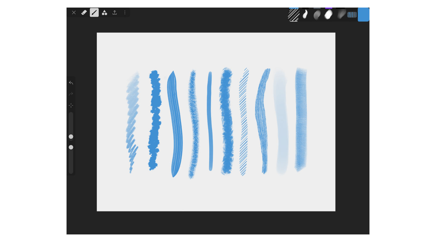 Various brush strokes in iArtbook