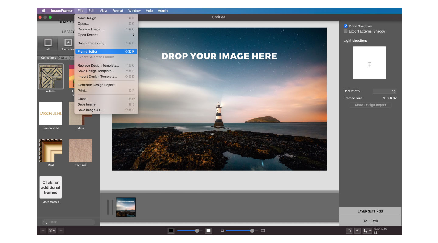 Opening the Frame Editor in ImageFramer